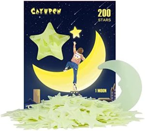 Pegatinas Infantiles 3D, CAYUDEN 201 pcs Estrellas Fluorescentes para Techo Vinilos Infantiles Estrellas Pegatinas de pared 3D con Luna Decoraciones de Pared Pegatinas Niños para Bebé, Dormitorios