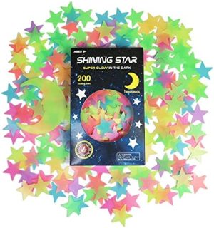 Pegatinas de Estrellas Fluorescentes para Techo, 200 Pcs Pegatinas Pared Infantiles Estrellas y Luna 3D para Habitación de Niños, Adhesivos de Decoración Pared Crean un Cielo Estrellado Real