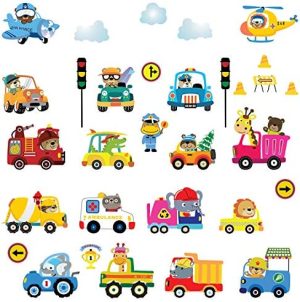 Pegatinas de Pared Animales Carros Calcomanías Conductores de Autos Adhesivos Pared para Infantiles Niños Bebés Guardería Dormitorio Decoración