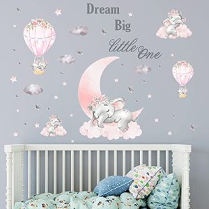 Pegatinas de Pared Elefante Luna Vinilos Decorativos Globo Aerostático para Dormitorio Infantil Guardería