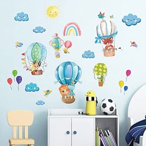 Pegatinas de Pared Globos Aerostáticos de Animales Vinilos Decorativos Elefante León Nube para Niños Guardería Habitación Salón