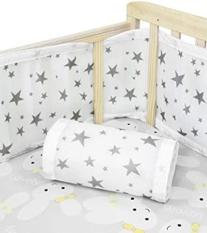 Protector de Cuna, Protector de Cuna de Malla Transpirable para Protección de Bordes 340 x 28 cm, Apto para Bebés, Niños y Niñas (Blanco)