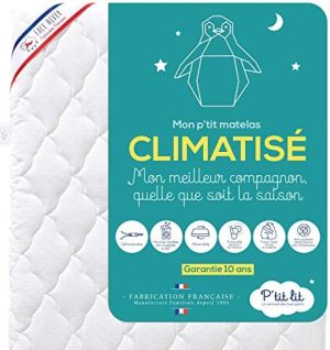 P'tit Lit - Colchón de cuna Aireado - 70x140 cm - 1 cara fresca para el verano / 1 cara acolchada para el invierno - Antiácaros - Funda extraíble - Oeko Tex