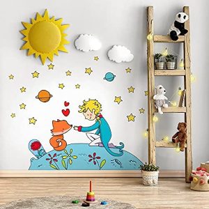 R00132 Pegatinas Pared Infantil ecológico e hipoalergénico efecto Tela Suave Fábula El Principito Decoración Reposicionable Pared Habitación Niños Bebés Recién Nacidos Adhesivo Papel Pintado