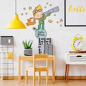 R00580 Pegatinas Pared Infantil ecológico e hipoalergénico efecto Tela Suave Fábula El Principito Decoración Reposicionable Pared Habitación Niños Bebés Recién Nacidos Adhesivo Papel Pintado