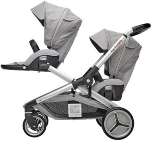 RED CASTLE, Cochecito de bebé gemelos/tándem/doble, desde el nacimiento, Asientos reversibles/respaldo de 3 posiciones, Cesta grande de almacenamiento, Chasis ajustable, Modulable, Evolutwin, Gris
