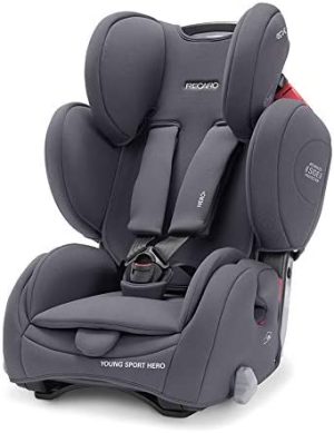 Recaro Kids, Young Sport Hero, Silla de Coche para Niños (9-36 Kg), Grupo 1-2-3, Confort y Seguridad, Instalación Universal, Reclinable, Sistema de Seguridad Patentado Hero, Core Simply Grey (Gris)