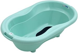 Rotho Babydesign TOP Bañera, Con alfombra antideslizante y tapón de drenaje, 0-12 Meses, TOP, Swedish Green (Verde menta), 200010266