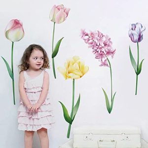Runtoo Calcomanías de pared de flores grandes tulipán floral arte de pared pegatinas dormitorio sala de estar niños bebé guardería decoración del hogar