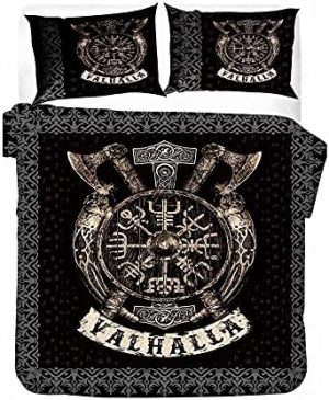SLLDMZY Juego De Funda Nórdica para Ropa De Cama 220 × 240 Cm Mito Vikingo Clásico Negro Funda De Nórdica Súper Suave con Cremallera para Adultos, Funda Edredón De Microfibra con 2 Fundas De Almohada