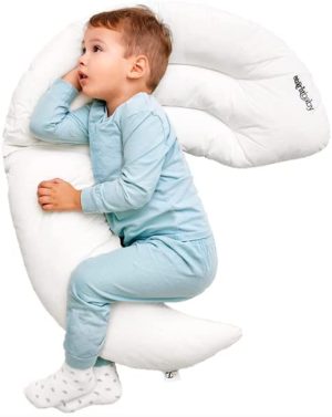 STARLITBABY Almohada Luna abrazable para bebes y ninos 90x70 firmeza Media Suave. Algodon Extra Suave. Hipoalergenica y Transpirable. Ideal para ninos alergicos o con dificultades respiratorias La Tie...