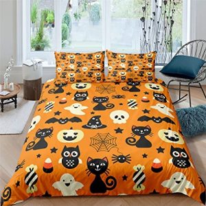 Serie De Impresión Digital 3D Funda Nórdica De Calabaza De Halloween Serie De Navidad Ropa De Cama Conjunto De 3 Piezas Dormitorio Hotel Decoración del Dormitorio Escena Aplicable