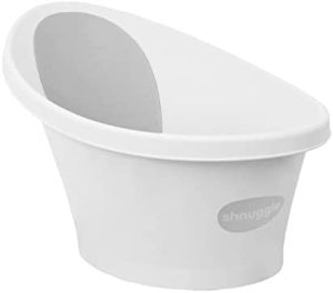 Shnuggle - Bañera para bebé de hasta 12 meses con tapón en la parte inferior, color blanco con respaldo gris, 1,2 kg