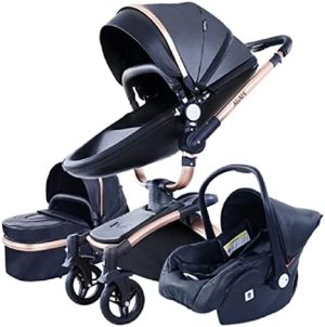 Sillas de paseo Cochecito de bebé 3 en 1 Triciclo Baby Walker Cochecito de alto paisaje Cochecitos plegables Carrito de bebé para bebé 0-36 meses (Black)