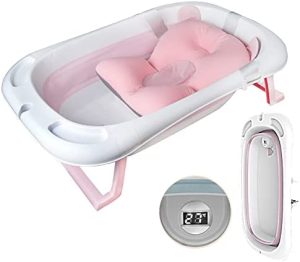 SONARIN Bañera de Bebé Plegable con Sensor de Temperatura,Tina para  Bebe,Bañera de Ducha Portátil Antideslizante con Cojín para Recién Nacidos