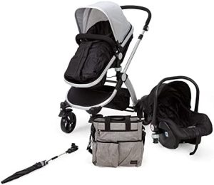 Star Ibaby Neo 3 - Cochecito de Bebé, modelo con silla homologada hasta 22 kg - Incluye Saco , Bolso cambiador y Sombrilla, Color Gris/Negro