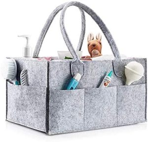 TRAMILY-Organizador de pañales para bebé, organizador de almacenamiento de guardería y coche con compartimento intercambiable,organizador de pañales de fieltro grande para ropa,toallas,pañales(gris)