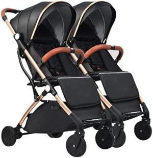 TRB Silla De Paseo De Bebe Cochecito Gemelar, Dobles Cochecito Coche Bebe Plegable Cochecitos Carritos Portátiles Carrito Bebe Carros para Bebes con Mosquitero Neto (Color : Black)