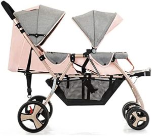 TRB Silla de Paseo Gemelar, Carro Bebe Doble Cochecito de Cochecito para Bebés, Cochecito Gemelar Visión Alta Ajustable Cochecito Bebe Plegable Ligero Carros para Bebes (Color : Pink)