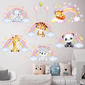 Tanlaby Animales de la Jungla Pegatinas de Pared Globos Arco iris Animales Adhesivos Vinilos Elefante Jirafa Tigre Decorativos Pared para Niños Bebés Dormitorio Guardería Habitación Infantiles