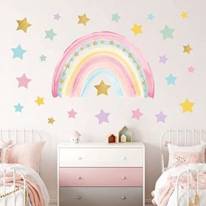 Tanlaby Grande Arcoiris Pegatinas De Pared Bohemias Arcoiris Adhesivos Vinilos Colorido Estrellas Decorativos Pared para Niñas Dormitorios Cuarto de Jugar Bebés Guardería Habitación Infantiles…