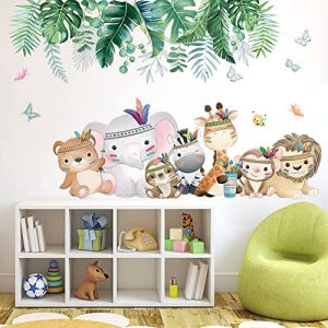 Tarklanda Pegatinas de Pared Animales de la Jungla Árbol Vinilos Decorativos Jirafa Elefante Mono Adhesivos Pared Habitación Infantiles Niños Bebés Guardería