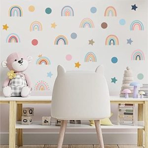 Tianyis Pegatinas de Pared Arcoíris, Vinilo Decorativo Infantil Boho, Arcoiris de la Vinilos Decorativos de Pared Infantiles, Infantil Arcoiris con Estrellas Pegatina de Pared