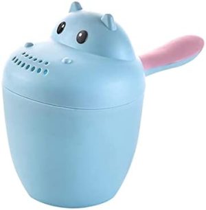 Tongdejing Taza de enjuague de champú para baño para bebé, bonita taza de lavado con forma de hipopótamo, taza de champú para bebé, recipiente de agua, para bebés recién nacidos y niños bañados (azul)