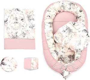 Totsy Baby Cuna Nido Bebe 90x50 Gofre de algodón – Reductor de Cuna Handmade Conjunto Bebe Recien Nacido de 5 Partes Rosa Salvaje Rosa Sucio