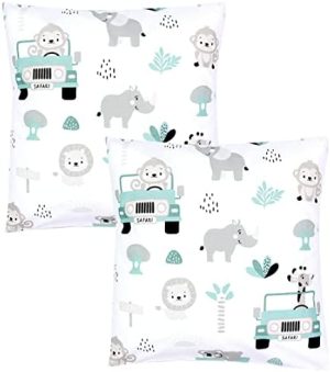 TupTam Fundas de Cojin con Diseño Decorativo para Niños Paquete de 2, Zoo Verde, 40 x 60 cm