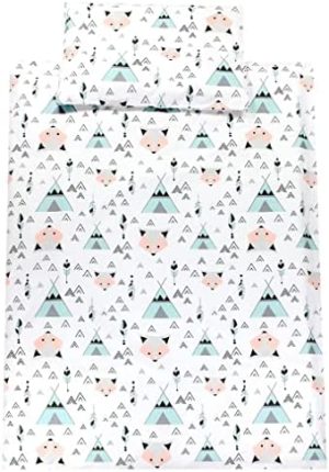 TupTam Ropa de Cama para niños y niñas Juego de 2 Piezas 100 x 135 cm + 40 x 60 cm, Gris/Zorro/Menta, 120x90 cm