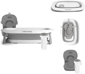 Twistshake Kit de Baño para Bebé - Set de 3 | Bañera Plegable + Cojín + Jarra de Baño| Ligero - Portátil - Fácil de Limpiar | Diseño Ergonómico | Sin BPA/BPS