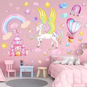 Unicornio Pegatinas Pared Pegatinas Infantiles Pared Arcoíris Estrellas Unicornio Vinilos Pared para Niñas Vinilo Pared Infantil Adesivos Paredes Decoración Habitación para Dormitorio Guardería