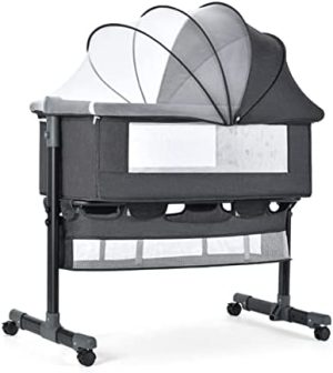 Uptyia Cuna de Viaje,Transporte Fácil,Plegable,para Bebes y Niños de Nacimiento hasta 15 kg,Ruedas,extraíble y Lavable,con Cesta de Almacenamiento (Gris)