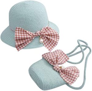 VALICLUD Sombreros de Chicas Sombreros de Paja Sombrero de Paja para Niñas Gorro de Verano Hermosa con Una Pequeña Bolsa Pequeña Niña para Niñas Gorro de Paja Menta Verde
