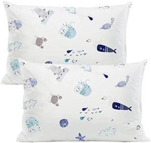 Vegena Fundas de almohada para niños, 2 unidades, algodón, 40 x 60 cm, funda de almohada para niños, niñas, fundas de almohada de bebé con cierre de sobre (océano mundo)