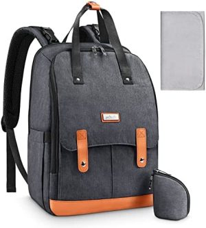 Viedouce Mochilas de Pañales para Bebé,Gran Capacidad Mochila de Cambio Bolsa para Pañales con Cambiador,Porta Chupones para Mamá y Papá (Negro)