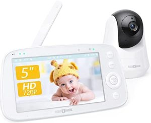 Vigilabebés con Cámara, 5 ''/720P Baby Monitor Video, FHSS NO WiFi, conversación bidireccional,detección de Movimiento y Sonido, visión Nocturna infrarroja, 4X Pan-Tilt-Zoom Cámara, Alcance de 300 m