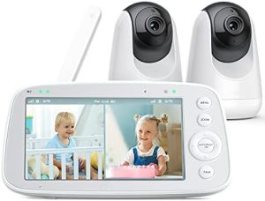 Vigilabebés con pantalla divisible de 5 pulgadas, 720P, vídeo con 2 cámaras, vigilancia de audio y vídeo, zoom inclinado, batería de 4500 mAh, visión nocturna por infrarrojos y monitor de calor.