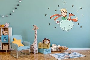 Vinilo decorativo infantil - El Principito y el zorro en la luna - Decoración de pared, vinilos decorativos