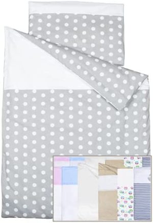 Vizaro - Funda Nórdica Cuna 70x140cm (Incluye Funda de Almohada) - 100% Algodón - Med. 100x135cm, 30x60cm - Lunares Gris