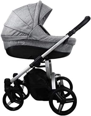 Vizaro PEARL 2022 Dúo 2 en 1 - Carrito Bebé GAMA ALTA - MARCA ESPAÑOLA - Muy Elegante - Garantía 3 Años - Textil GRIS DENIM Chasis PLATEADO