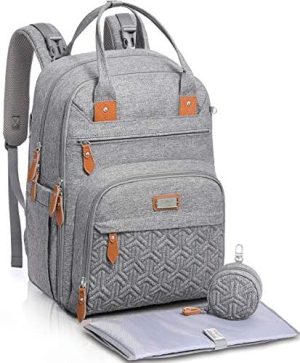 WELAVILA Mochila de pañales, Bolsas unisex para bebés con cambiador, bolsillos aislados y soporte para chupete, Mochila de viaje multifuncional grande mamá y papá (Gris)