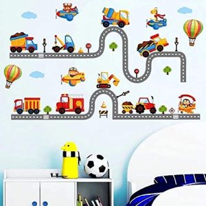 WandSticker4U®- Pegatinas de pared automóviles TRÁFICO POR CARRETERA niños (240 x 110 cm) I automóviles coches excavadora I adhesivos pared decorativos habitación infantiles niños bebé