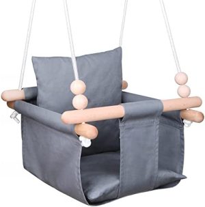YIHATA Columpio para Bebé,Columpios Infantiles de Madera,Columpio para Niños Ajustable Columpio para bebé con Respaldo y Cinturón de Seguridad Adecuado para Interior y Exterior