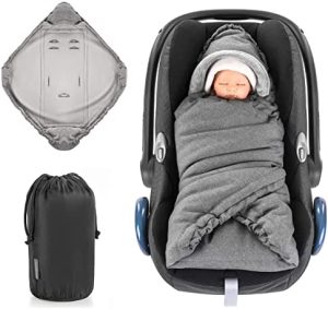 ZAMBOO Manta arrullo Bebe Grupo 0 - Saco capazo Bebe - Manta Envolvente Bebe Recien Nacido - Saco Cuco Acolchado con Forro Polar térmico, Capucha y Bolsa - Gris Jaspeado