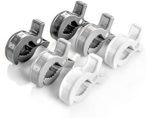 Zamboo - Pinzas Cochecito Bebé Universales - 6 Ud. - Ganchos carro bebe - Pinzas muselina - Enganches carro bebe para mantas, Clips juguetes - Blanco Gris