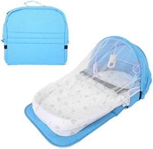 Zerodis Bolsa de pañales para Cama de bebé, Cambiador de Cuna de Viaje Plegable para bebé Cama portátil para Tumbona con Red para bebés y niñas(Azul)