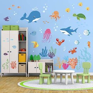 decalmile Bajo el Mar Pegatinas De Pared Delfín Pescado Vinilos Decorativos Habitación Infantiles Guardería Niños Bebés Dormitorios