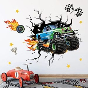 decalmile Pegatinas de Pared 3D Coches de Carreras Vinilos Decorativos Niños Vehículos Adhesivos Pared Habitación Infantiles Niños Bebés Guardería